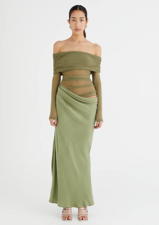 Benni Yasmin Off-Shoulder Maxi Dress Green